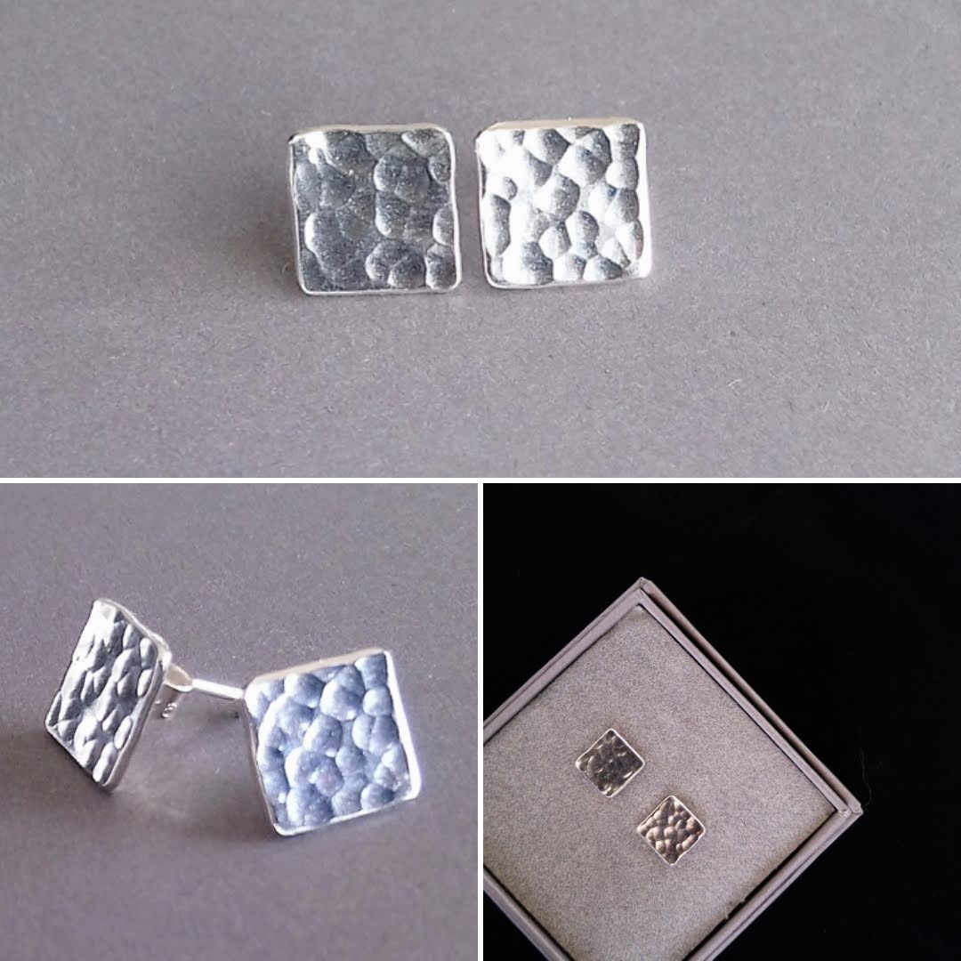 Rain silver square stud earrings