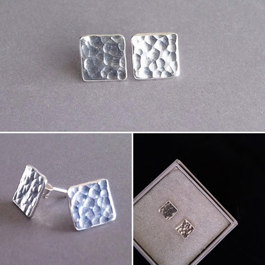 Rain silver square stud earrings